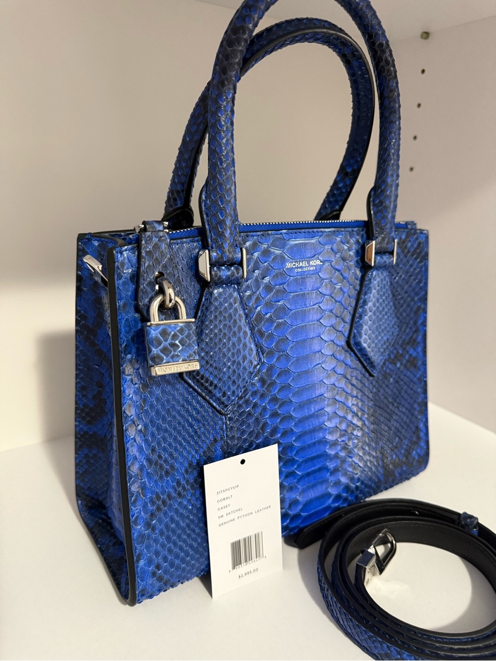 $2,995 Michael Kors Couture Collection Casey Cobalt Python satchel crossbody - Picture 2 of 11